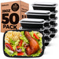 Glotoch 50 Pack (100 - Piece) 34oz Meal Prep Containers Reusable with Lids 3 - Compartment Containers Microwave, Freezer, Dishwasher Safe - Leakproof Durable To Go Take Out Plastic Food Storage - 7DAY'S
