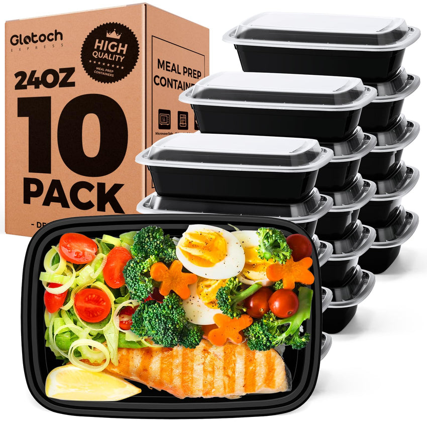 Glotoch 50 Pack (100 - Piece) 34oz Meal Prep Containers Reusable with Lids 3 - Compartment Containers Microwave, Freezer, Dishwasher Safe - Leakproof Durable To Go Take Out Plastic Food Storage - 7DAY'S