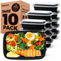 Glotoch 50 Pack (100 - Piece) 34oz Meal Prep Containers Reusable with Lids 3 - Compartment Containers Microwave, Freezer, Dishwasher Safe - Leakproof Durable To Go Take Out Plastic Food Storage - 7DAY'S