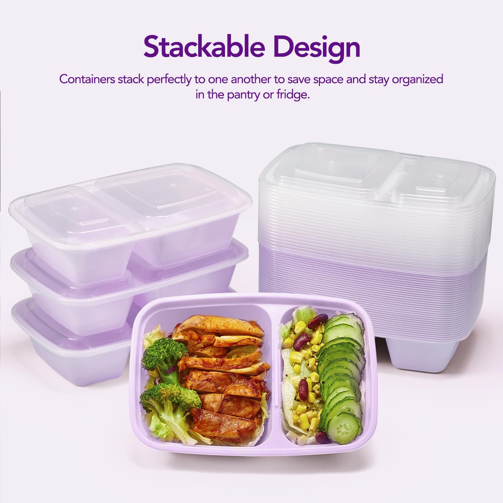 Glotoch 50 Pack 32 oz Meal Prep Containers Reusable, 2 Compartment Food Containers with Lids To Go Containers, Lunch - Microwave,Freezer,Dishwasher Safe - 7DAY'S