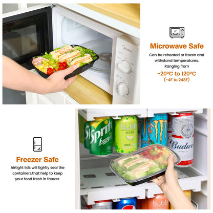 Glotoch 50 Pack 32 oz Meal Prep Containers Reusable, 2 Compartment Food Containers with Lids To Go Containers, Lunch - Microwave,Freezer,Dishwasher Safe - 7DAY'S