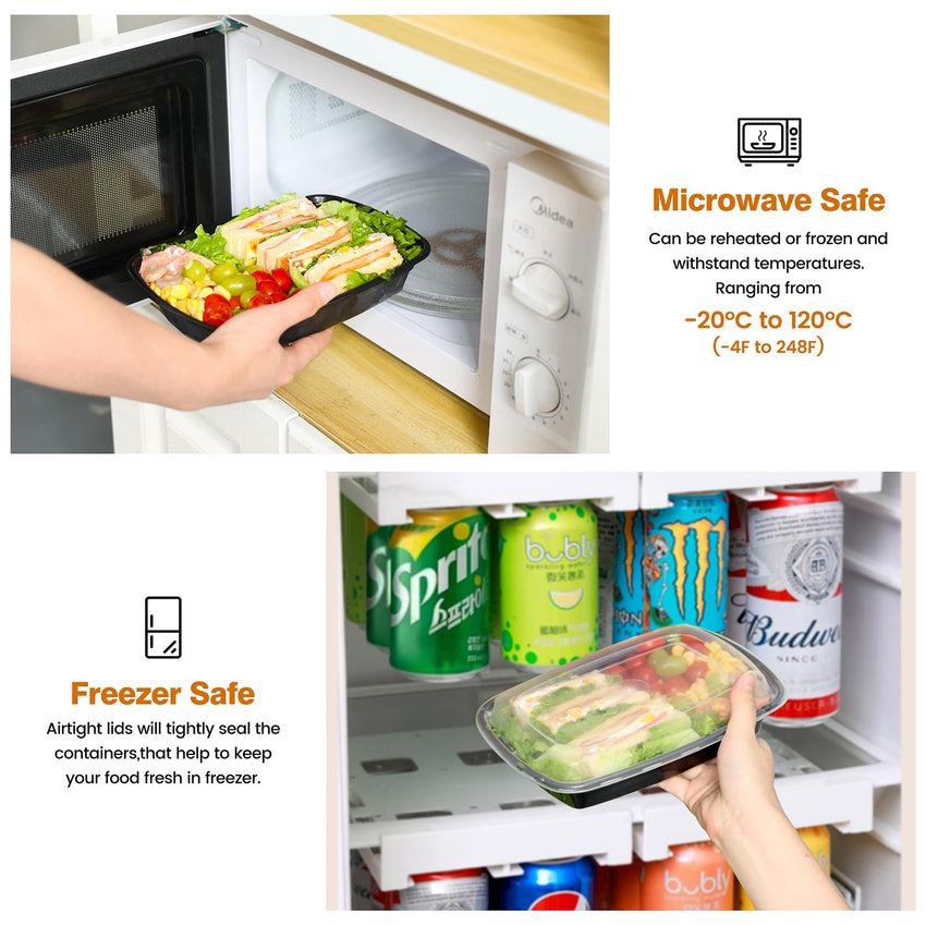 Glotoch 50 Pack 32 oz Meal Prep Containers Reusable, 2 Compartment Food Containers with Lids To Go Containers, Lunch - Microwave,Freezer,Dishwasher Safe - 7DAY'S