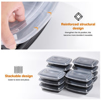 Glotoch 50 Pack 32 oz Meal Prep Containers Reusable, 2 Compartment Food Containers with Lids To Go Containers, Lunch - Microwave,Freezer,Dishwasher Safe - 7DAY'S