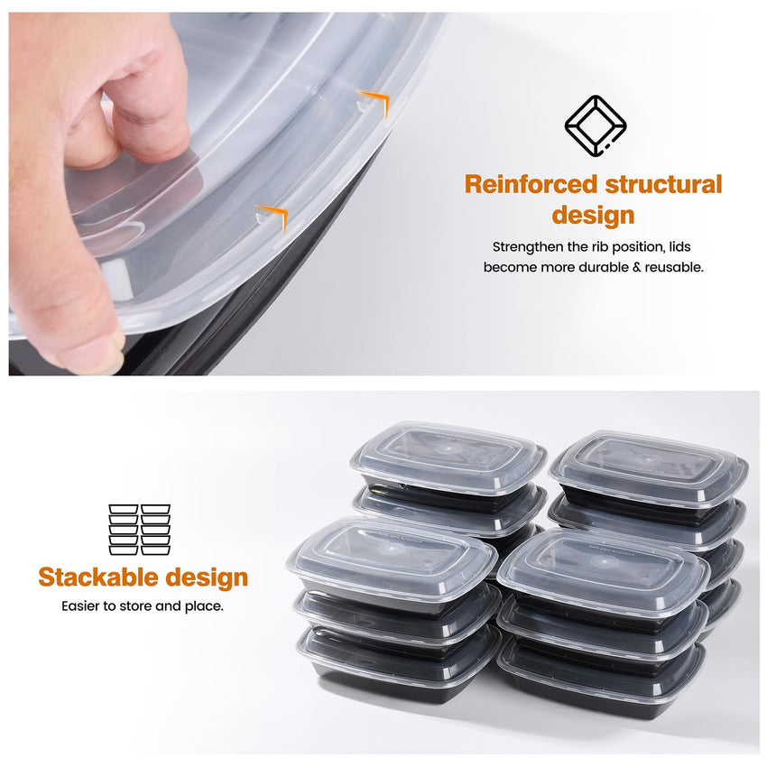 Glotoch 50 Pack 32 oz Meal Prep Containers Reusable, 2 Compartment Food Containers with Lids To Go Containers, Lunch - Microwave,Freezer,Dishwasher Safe - 7DAY'S
