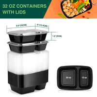 Glotoch 50 Pack 32 oz Meal Prep Containers Reusable, 2 Compartment Food Containers with Lids To Go Containers, Lunch - Microwave,Freezer,Dishwasher Safe - 7DAY'S