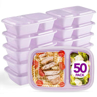 Glotoch 50 Pack 32 oz Meal Prep Containers Reusable, 2 Compartment Food Containers with Lids To Go Containers, Lunch - Microwave,Freezer,Dishwasher Safe - 7DAY'S