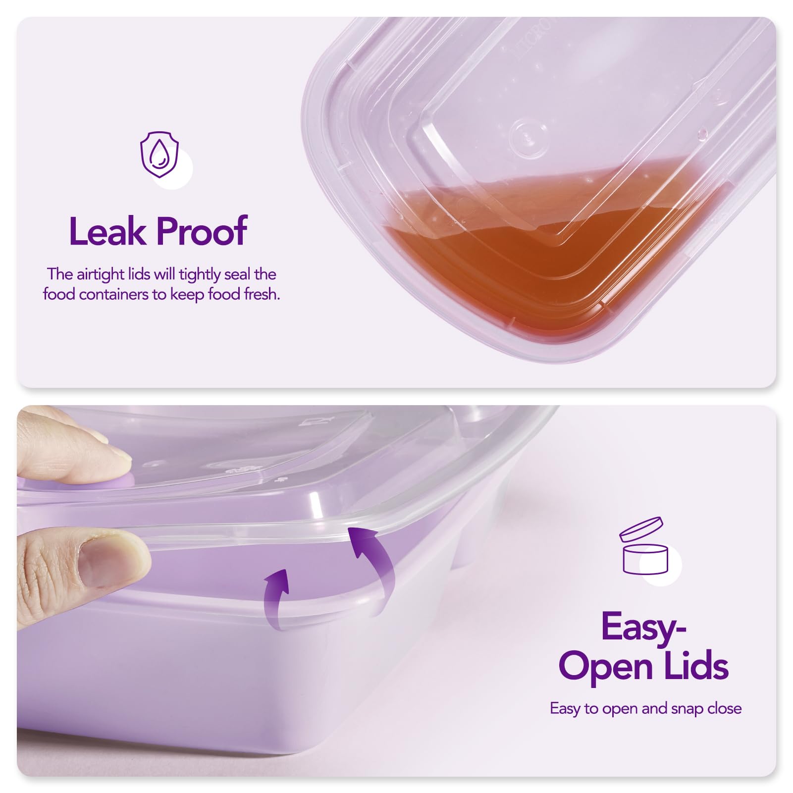 Glotoch 50 Pack 32 oz Meal Prep Containers Reusable, 2 Compartment Food Containers with Lids To Go Containers, Lunch - Microwave,Freezer,Dishwasher Safe - 7DAY'S