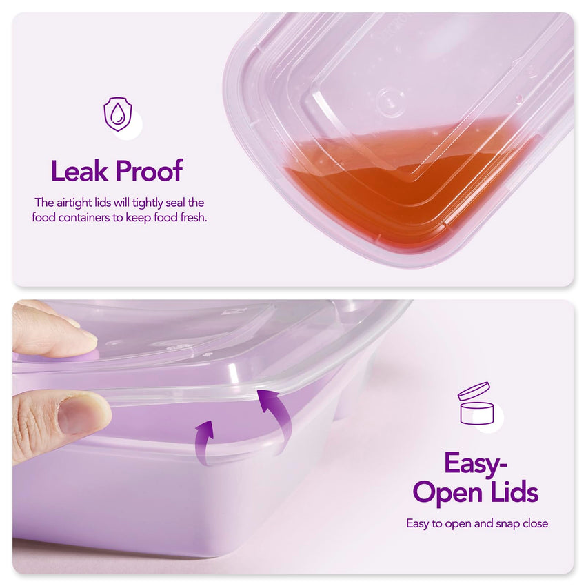 Glotoch 50 Pack 32 oz Meal Prep Containers Reusable, 2 Compartment Food Containers with Lids To Go Containers, Lunch - Microwave,Freezer,Dishwasher Safe - 7DAY'S