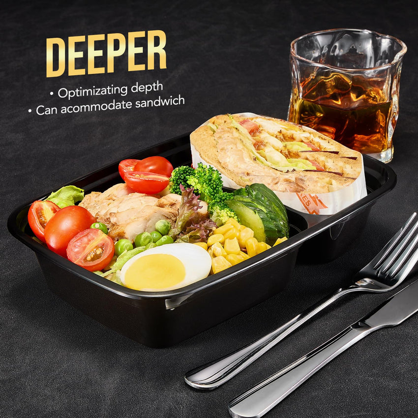 Glotoch 50 Pack 32 oz Meal Prep Containers Reusable, 2 Compartment Food Containers with Lids To Go Containers, Lunch - Microwave,Freezer,Dishwasher Safe - 7DAY'S