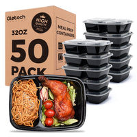 Glotoch 50 Pack 32 oz Meal Prep Containers Reusable, 2 Compartment Food Containers with Lids To Go Containers, Lunch - Microwave,Freezer,Dishwasher Safe - 7DAY'S