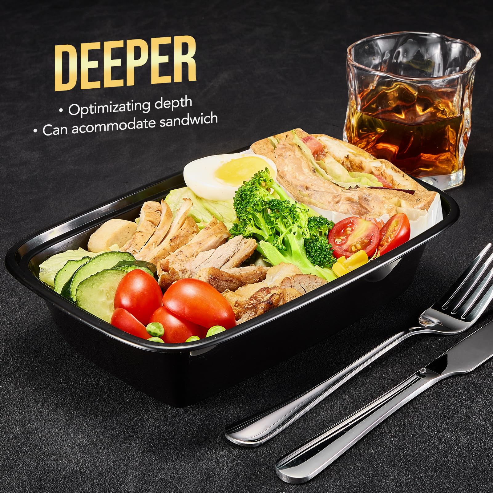 Glotoch 50 Pack 32 oz Meal Prep Containers Reusable, 2 Compartment Food Containers with Lids To Go Containers, Lunch - Microwave,Freezer,Dishwasher Safe - 7DAY'S