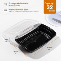 Glotoch 50 Pack 32 oz Meal Prep Containers Reusable, 2 Compartment Food Containers with Lids To Go Containers, Lunch - Microwave,Freezer,Dishwasher Safe - 7DAY'S
