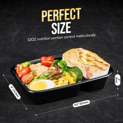 Glotoch 50 Pack 32 oz Meal Prep Containers Reusable, 2 Compartment Food Containers with Lids To Go Containers, Lunch - Microwave,Freezer,Dishwasher Safe - 7DAY'S