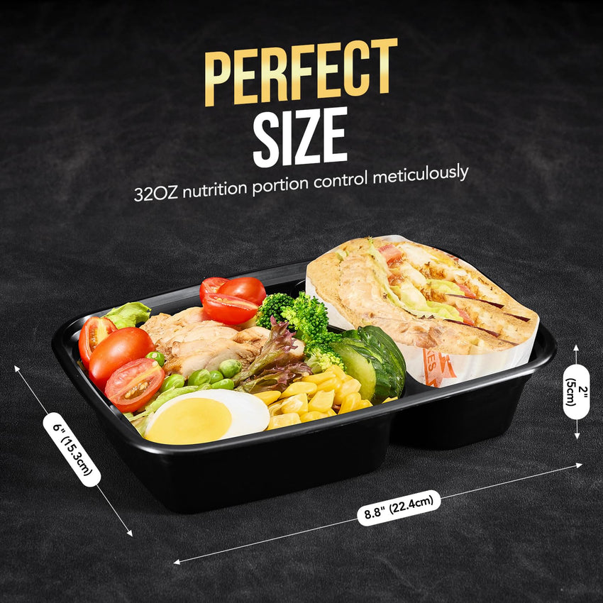 Glotoch 50 Pack 32 oz Meal Prep Containers Reusable, 2 Compartment Food Containers with Lids To Go Containers, Lunch - Microwave,Freezer,Dishwasher Safe - 7DAY'S