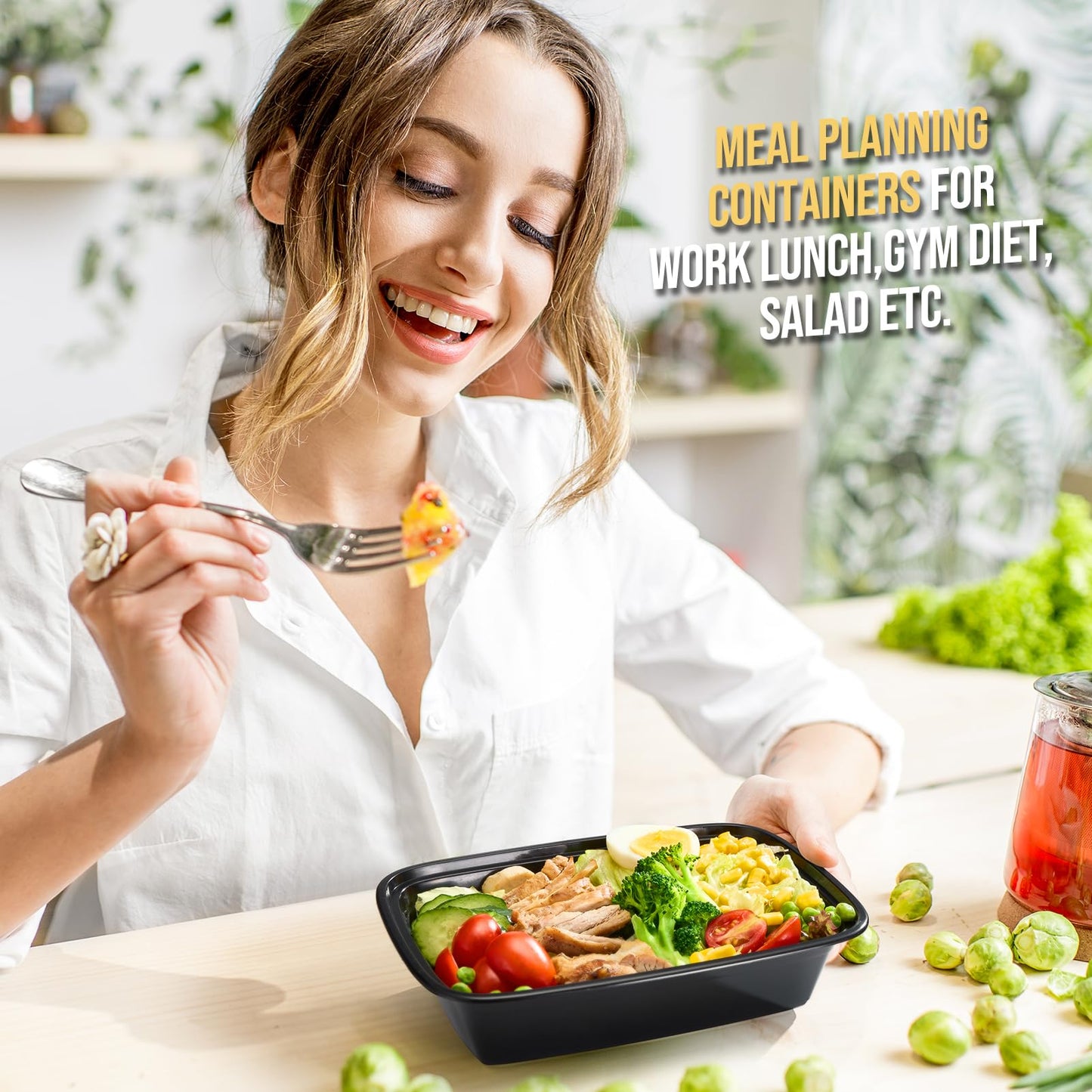 Glotoch 50 Pack 32 oz Meal Prep Containers Reusable, 2 Compartment Food Containers with Lids To Go Containers, Lunch - Microwave,Freezer,Dishwasher Safe - 7DAY'S