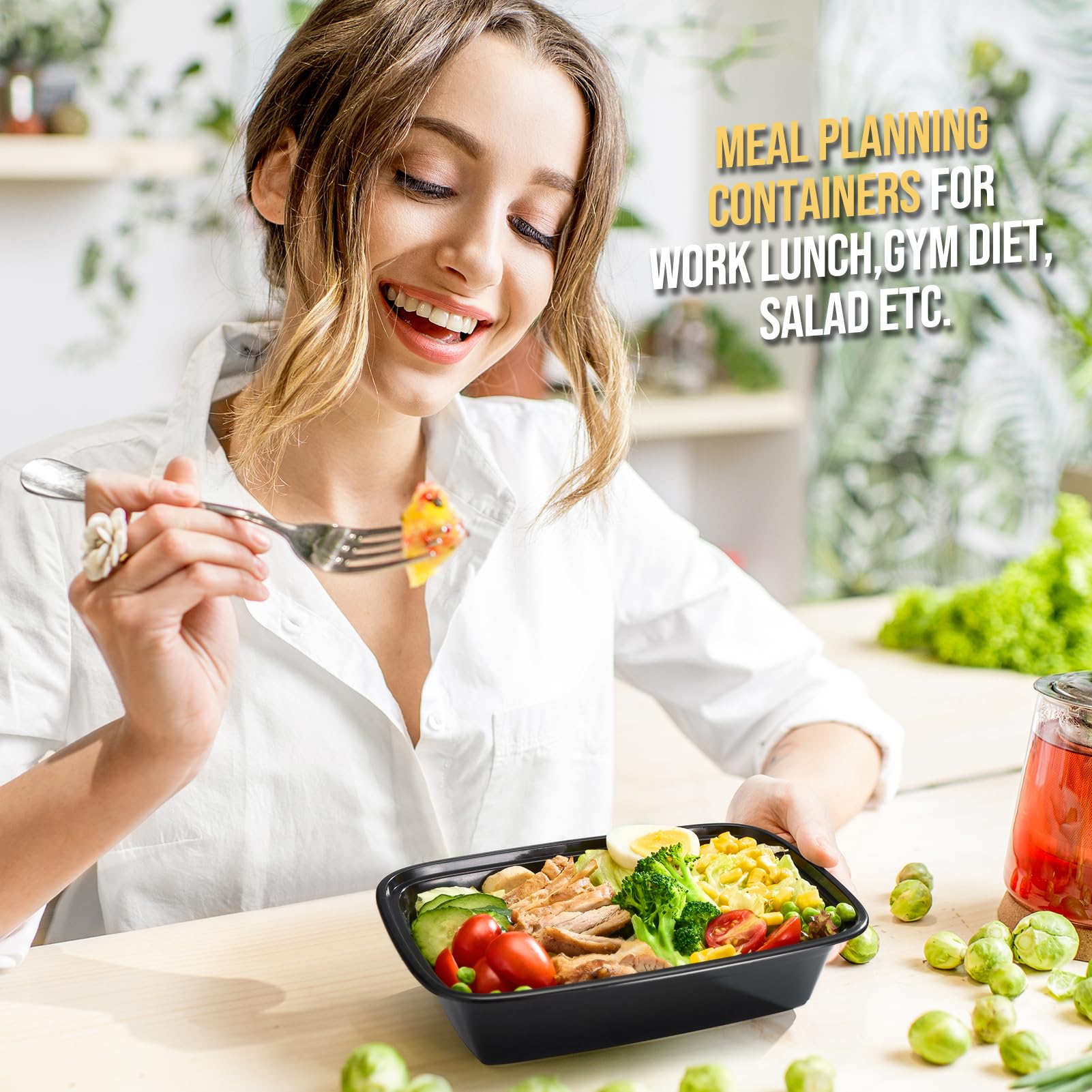 Glotoch 50 Pack 32 oz Meal Prep Containers Reusable, 2 Compartment Food Containers with Lids To Go Containers, Lunch - Microwave,Freezer,Dishwasher Safe - 7DAY'S