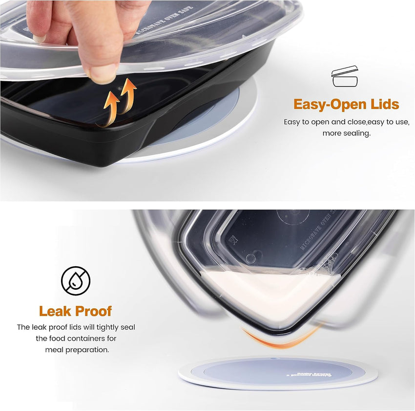 Glotoch 50 Pack 32 oz Meal Prep Containers Reusable, 2 Compartment Food Containers with Lids To Go Containers, Lunch - Microwave,Freezer,Dishwasher Safe - 7DAY'S