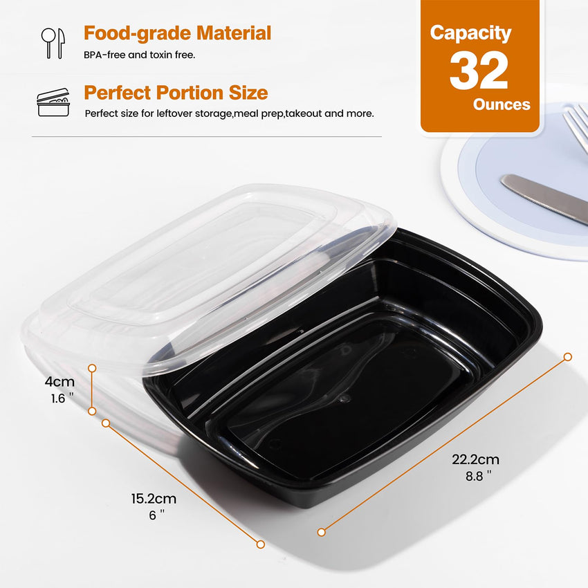 Glotoch 50 Pack 32 oz Meal Prep Containers Reusable, 2 Compartment Food Containers with Lids To Go Containers, Lunch - Microwave,Freezer,Dishwasher Safe - 7DAY'S