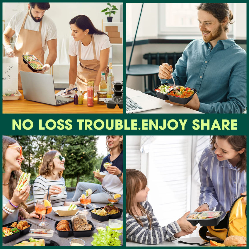 Glotoch 50 Pack 32 oz Meal Prep Containers Reusable, 2 Compartment Food Containers with Lids To Go Containers, Lunch - Microwave,Freezer,Dishwasher Safe - 7DAY'S