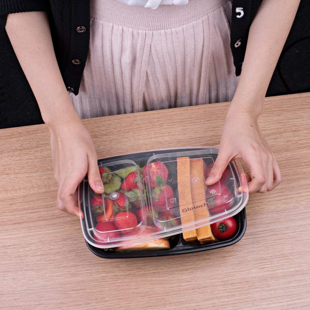 Glotoch 50 Pack 32 oz Meal Prep Containers Reusable, 2 Compartment Food Containers with Lids To Go Containers, Lunch - Microwave,Freezer,Dishwasher Safe - 7DAY'S