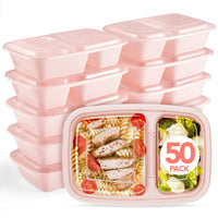 Glotoch 50 Pack 32 oz Meal Prep Containers Reusable, 2 Compartment Food Containers with Lids To Go Containers, Lunch - Microwave,Freezer,Dishwasher Safe - 7DAY'S
