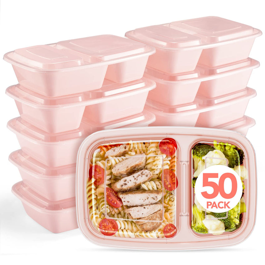 Glotoch 50 Pack 32 oz Meal Prep Containers Reusable, 2 Compartment Food Containers with Lids To Go Containers, Lunch - Microwave,Freezer,Dishwasher Safe - 7DAY'S