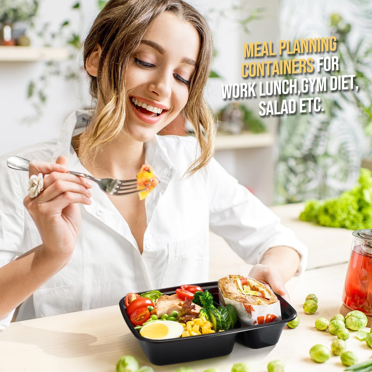 Glotoch 50 Pack 32 oz Meal Prep Containers Reusable, 2 Compartment Food Containers with Lids To Go Containers, Lunch - Microwave,Freezer,Dishwasher Safe - 7DAY'S