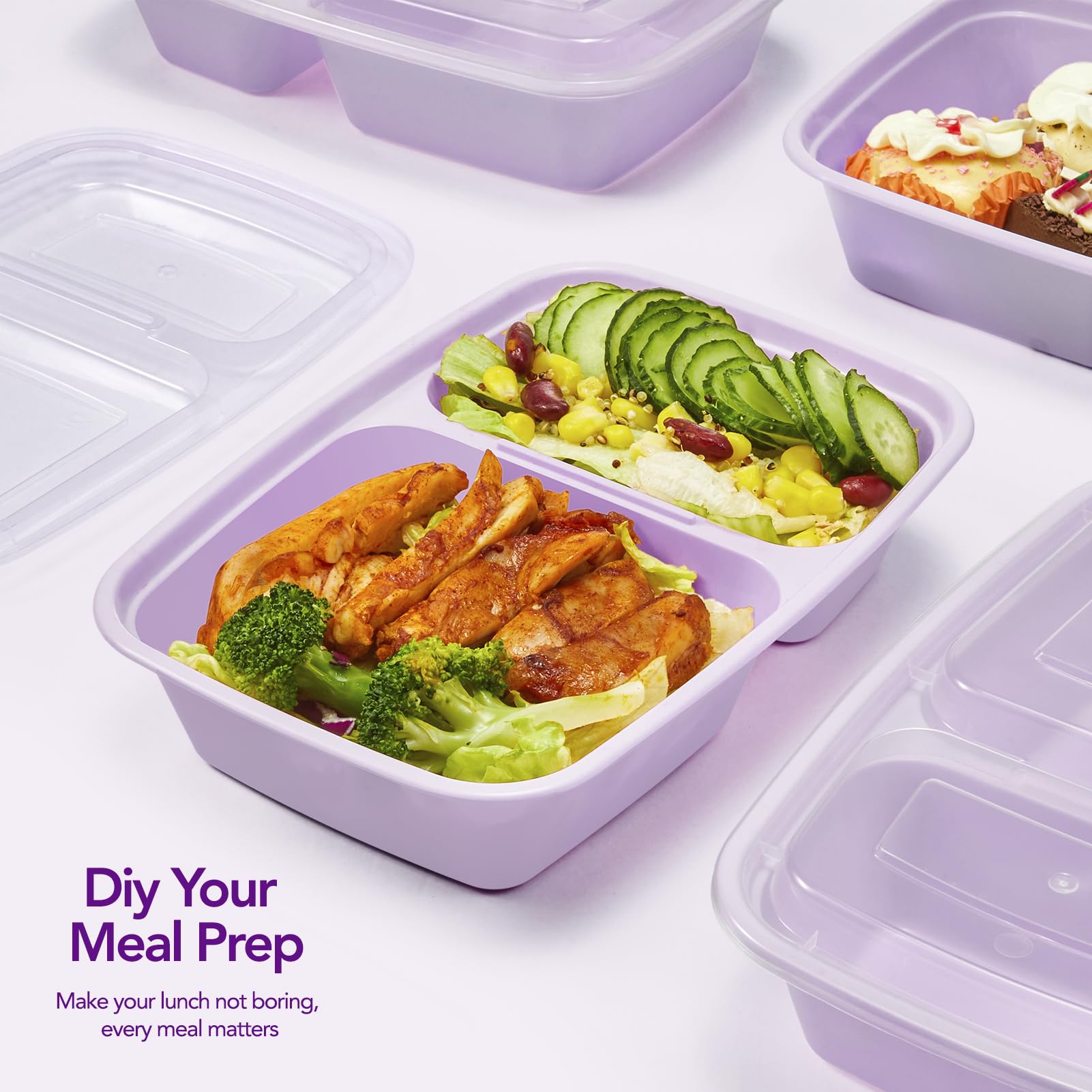 Glotoch 50 Pack 32 oz Meal Prep Containers Reusable, 2 Compartment Food Containers with Lids To Go Containers, Lunch - Microwave,Freezer,Dishwasher Safe - 7DAY'S