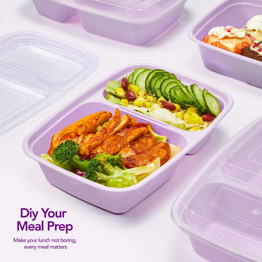 Glotoch 50 Pack 32 oz Meal Prep Containers Reusable, 2 Compartment Food Containers with Lids To Go Containers, Lunch - Microwave,Freezer,Dishwasher Safe - 7DAY'S