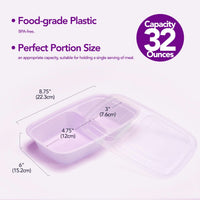 Glotoch 50 Pack 32 oz Meal Prep Containers Reusable, 2 Compartment Food Containers with Lids To Go Containers, Lunch - Microwave,Freezer,Dishwasher Safe - 7DAY'S