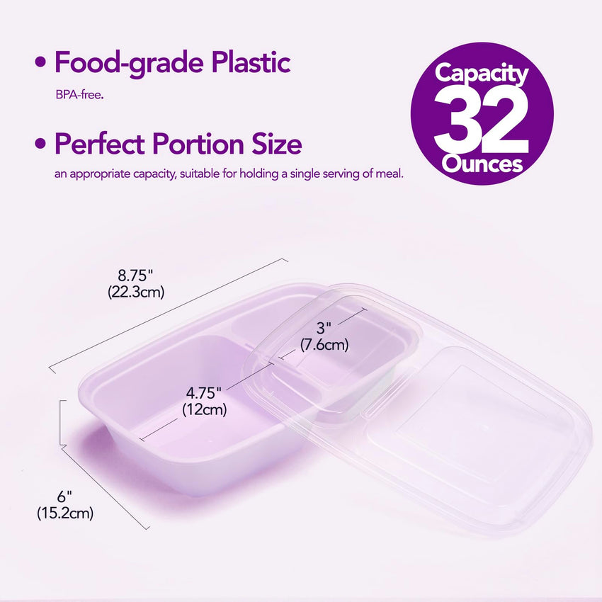 Glotoch 50 Pack 32 oz Meal Prep Containers Reusable, 2 Compartment Food Containers with Lids To Go Containers, Lunch - Microwave,Freezer,Dishwasher Safe - 7DAY'S