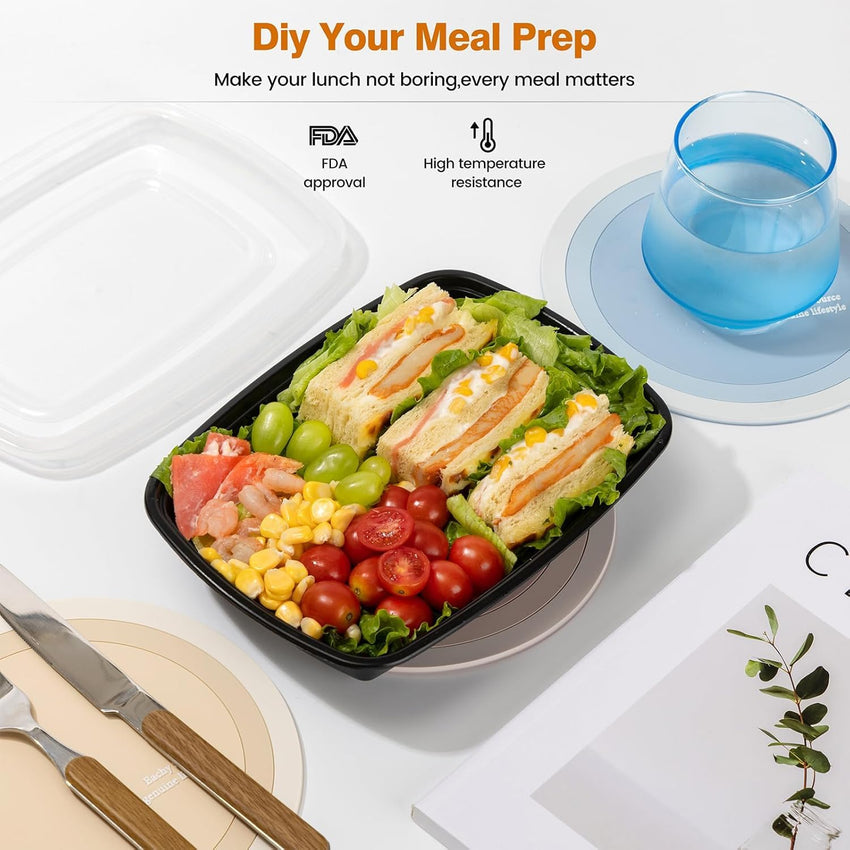 Glotoch 50 Pack 32 oz Meal Prep Containers Reusable, 2 Compartment Food Containers with Lids To Go Containers, Lunch - Microwave,Freezer,Dishwasher Safe - 7DAY'S