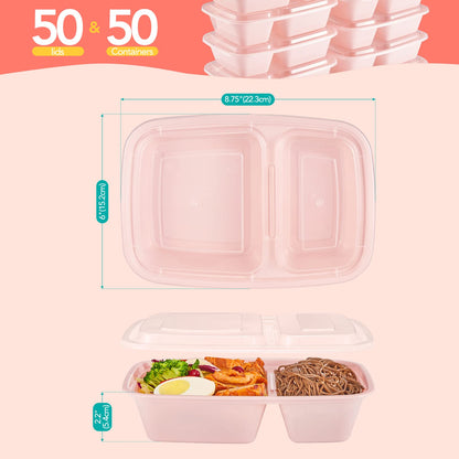 Glotoch 50 Pack 32 oz Meal Prep Containers Reusable, 2 Compartment Food Containers with Lids To Go Containers, Lunch - Microwave,Freezer,Dishwasher Safe - 7DAY'S