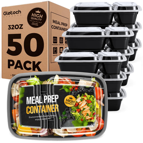 Glotoch 50 Pack 32 oz Meal Prep Containers Reusable, 2 Compartment Food Containers with Lids To Go Containers, Lunch - Microwave,Freezer,Dishwasher Safe - 7DAY'S