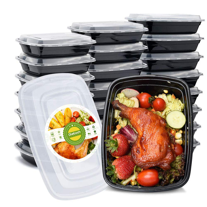 Glotoch 50 Pack 32 oz Meal Prep Containers Reusable, 2 Compartment Food Containers with Lids To Go Containers, Lunch - Microwave,Freezer,Dishwasher Safe - 7DAY'S
