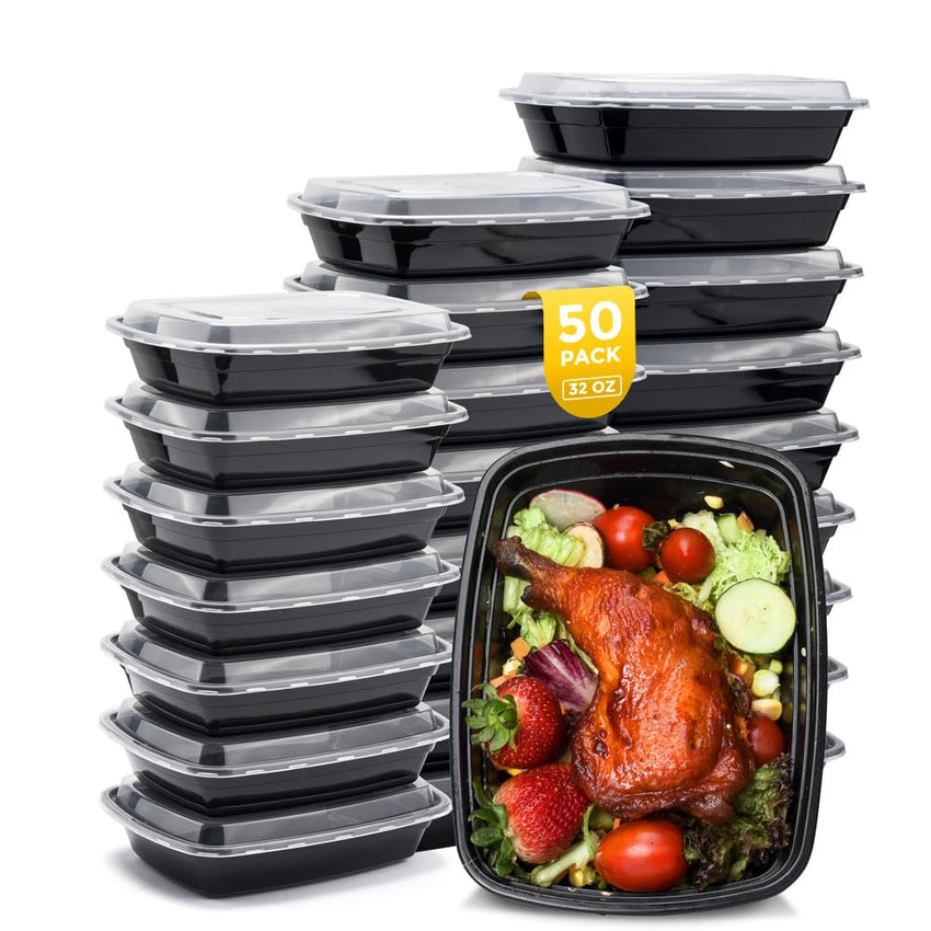 Glotoch 50 Pack 32 oz Meal Prep Containers Reusable, 2 Compartment Food Containers with Lids To Go Containers, Lunch - Microwave,Freezer,Dishwasher Safe - 7DAY'S