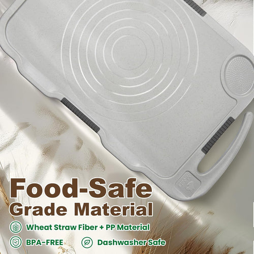 Glotoch Cutting Boards for Kitchen Set of 3, Wheat Straw Chopping Board Dishwasher Safe, BPA Free, Non Slip, 16"X10" Colored Reversible Cutting Board with Stand, Food Icons, Grinder Plate - 7DAY'S