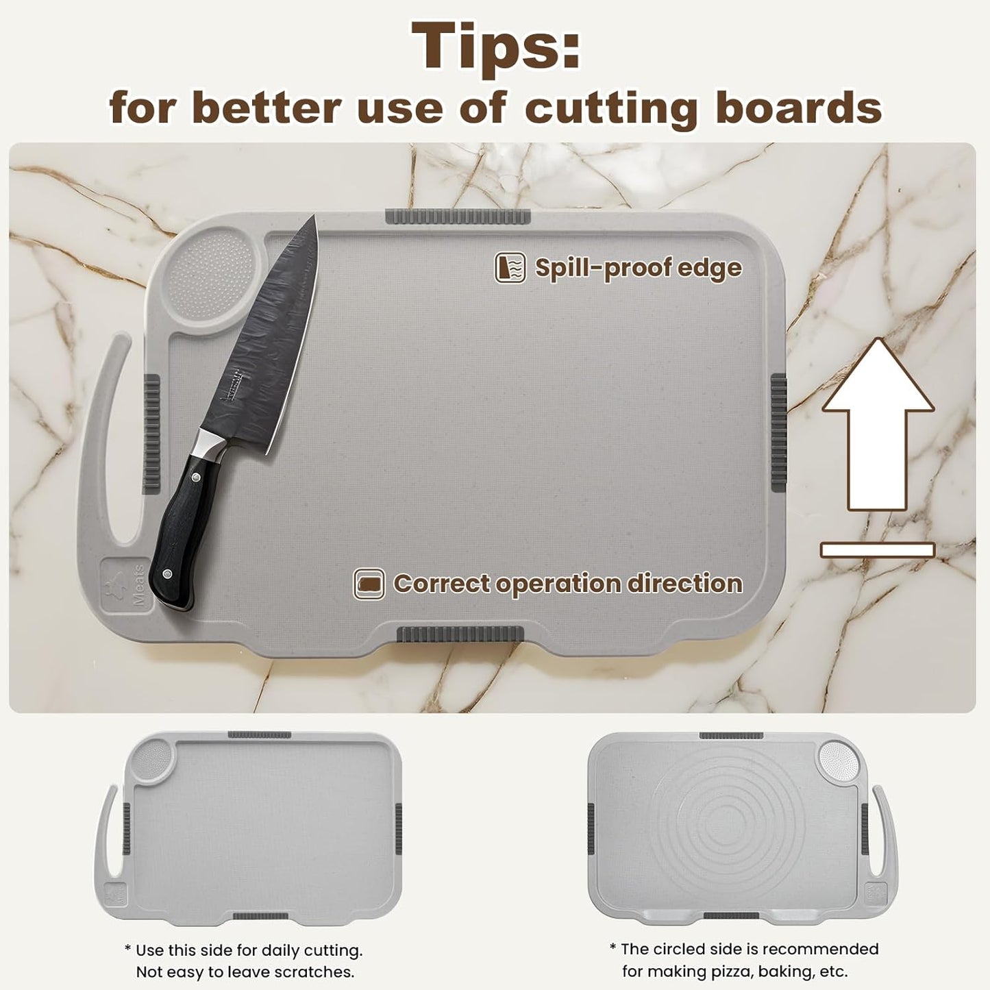 Glotoch Cutting Boards for Kitchen Set of 3, Wheat Straw Chopping Board Dishwasher Safe, BPA Free, Non Slip, 16"X10" Colored Reversible Cutting Board with Stand, Food Icons, Grinder Plate - 7DAY'S