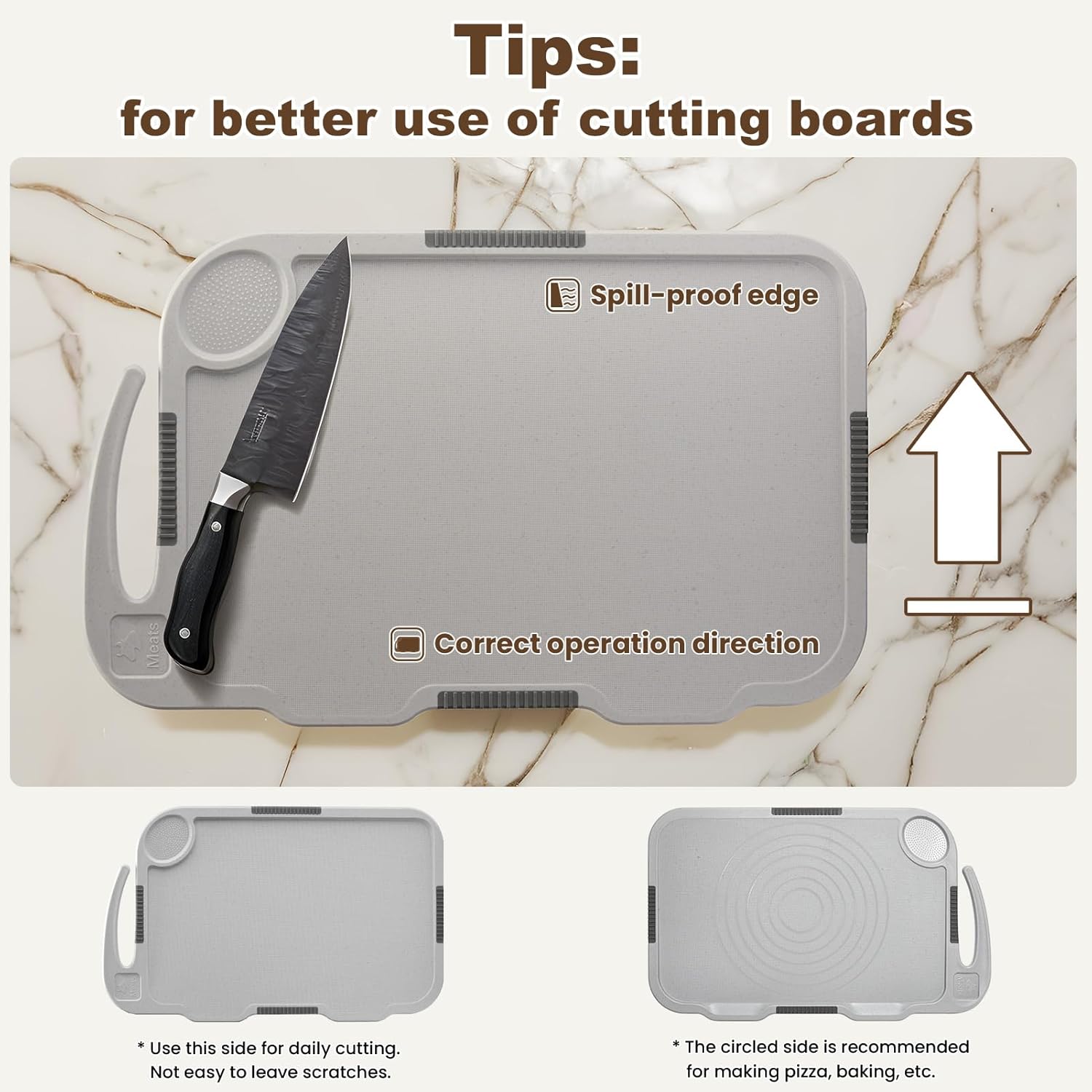 Glotoch Cutting Boards for Kitchen Set of 3, Wheat Straw Chopping Board Dishwasher Safe, BPA Free, Non Slip, 16"X10" Colored Reversible Cutting Board with Stand, Food Icons, Grinder Plate - 7DAY'S