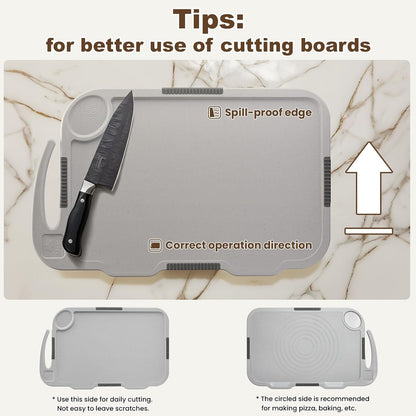 Glotoch Cutting Boards for Kitchen Set of 3, Wheat Straw Chopping Board Dishwasher Safe, BPA Free, Non Slip, 16"X10" Colored Reversible Cutting Board with Stand, Food Icons, Grinder Plate - 7DAY'S
