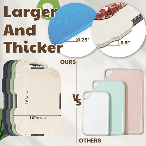 Glotoch Cutting Boards for Kitchen Set of 4, Wheat Straw Chopping Board Dishwasher Safe, BPA Free, Non Slip, 16"X10" Colored Reversible Cutting Board with Stand, Food Icons, Grinder Plate - 7DAY'S