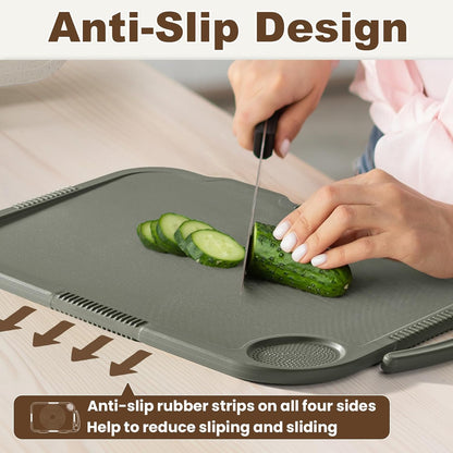 Glotoch Cutting Boards for Kitchen Set of 4, Wheat Straw Chopping Board Dishwasher Safe, BPA Free, Non Slip, 16"X10" Colored Reversible Cutting Board with Stand, Food Icons, Grinder Plate - 7DAY'S
