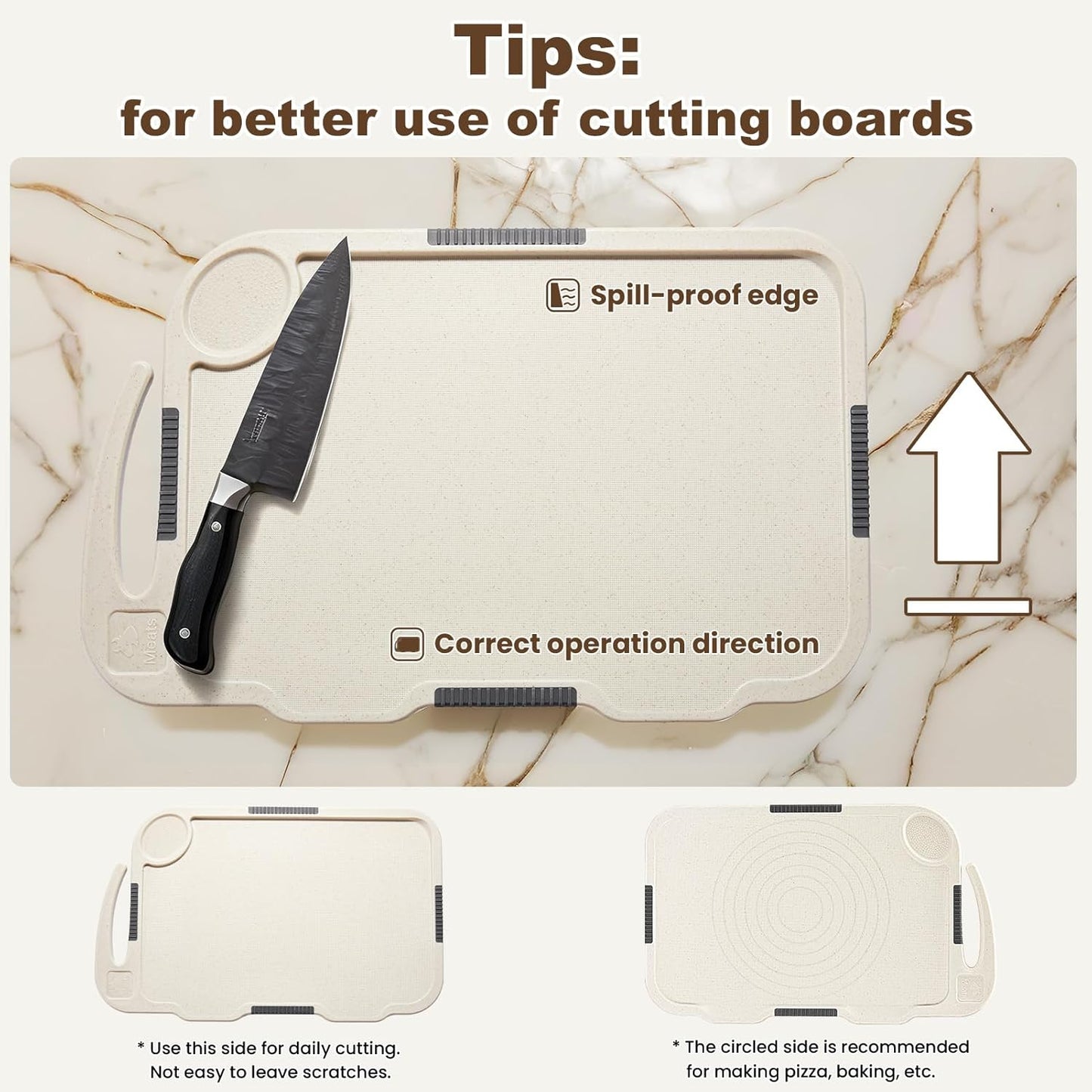 Glotoch Cutting Boards for Kitchen Set of 4, Wheat Straw Chopping Board Dishwasher Safe, BPA Free, Non Slip, 16"X10" Colored Reversible Cutting Board with Stand, Food Icons, Grinder Plate - 7DAY'S