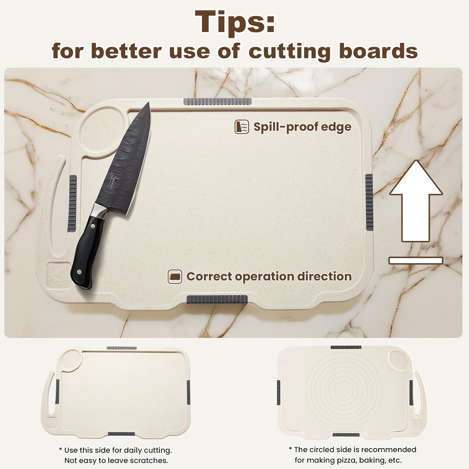Glotoch Cutting Boards for Kitchen Set of 4, Wheat Straw Chopping Board Dishwasher Safe, BPA Free, Non Slip, 16"X10" Colored Reversible Cutting Board with Stand, Food Icons, Grinder Plate - 7DAY'S