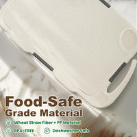 Glotoch Cutting Boards for Kitchen Set of 4, Wheat Straw Chopping Board Dishwasher Safe, BPA Free, Non Slip, 16"X10" Colored Reversible Cutting Board with Stand, Food Icons, Grinder Plate - 7DAY'S