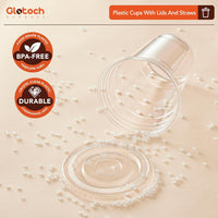 Glotoch Express 16oz 100 Sets Plastic Iced Coffee Cups with Lids and Straws & 500 pcs Individually Wrapped Clear Plastic Straws - 7DAY'S