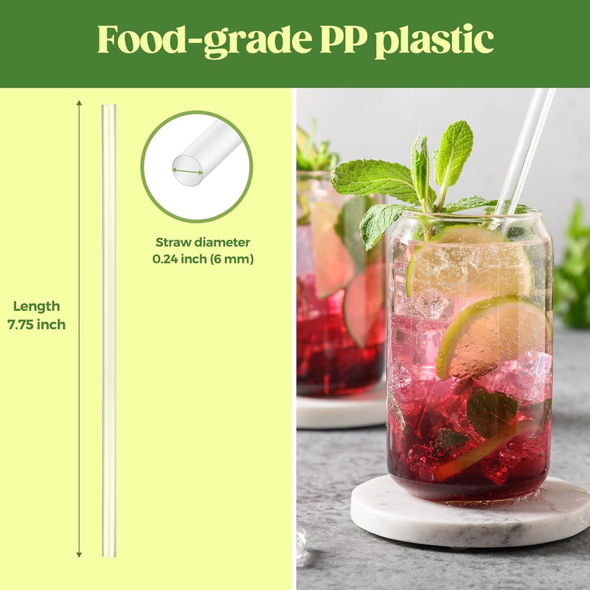 Glotoch Express 16oz 100 Sets Plastic Iced Coffee Cups with Lids and Straws & 500 pcs Individually Wrapped Clear Plastic Straws - 7DAY'S