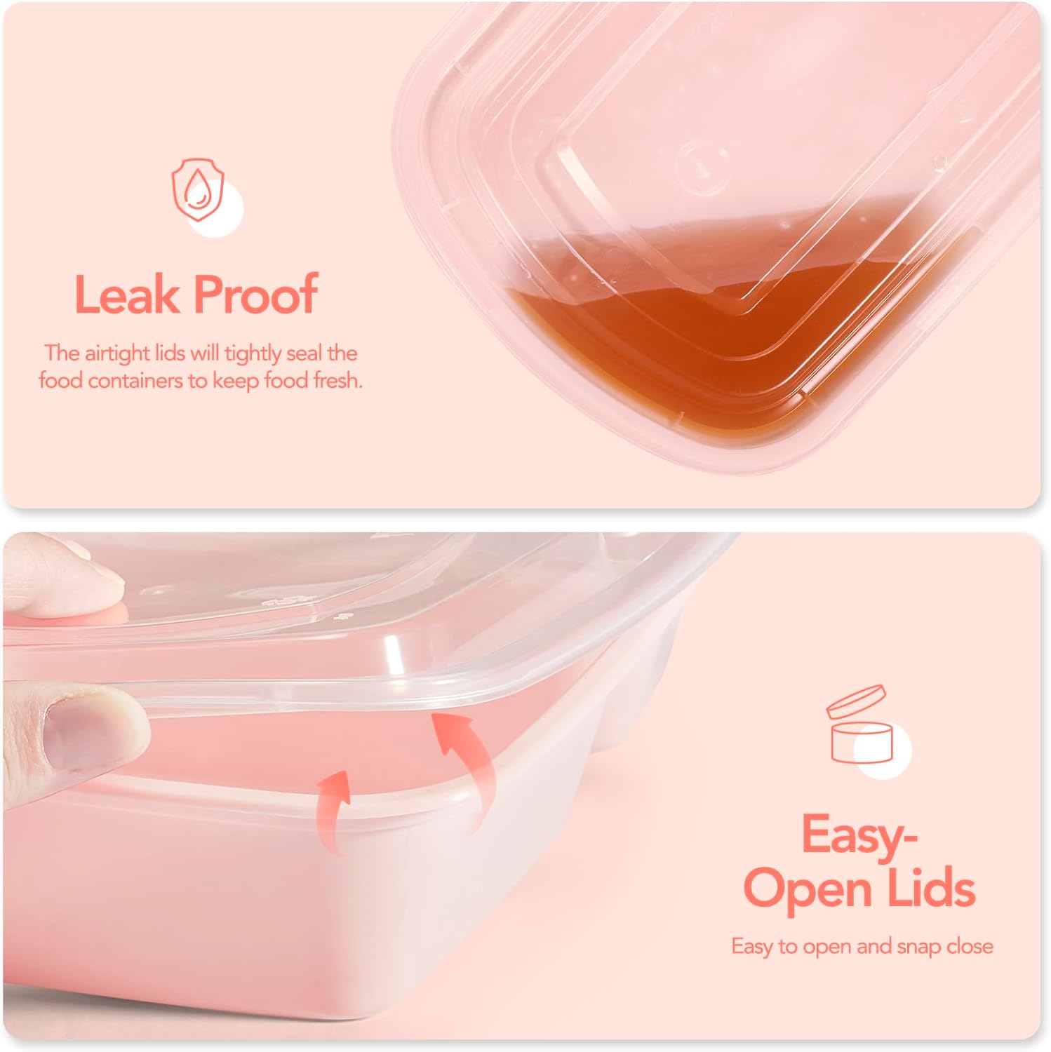 Glotoch Express 50 Pack Pink Meal Prep Containers, 32oz to Go Containers for Food, Disposable Plastic Food Containers with Lids for Microwave Dishwasher Freezer Safe, Pink - 7DAY'S