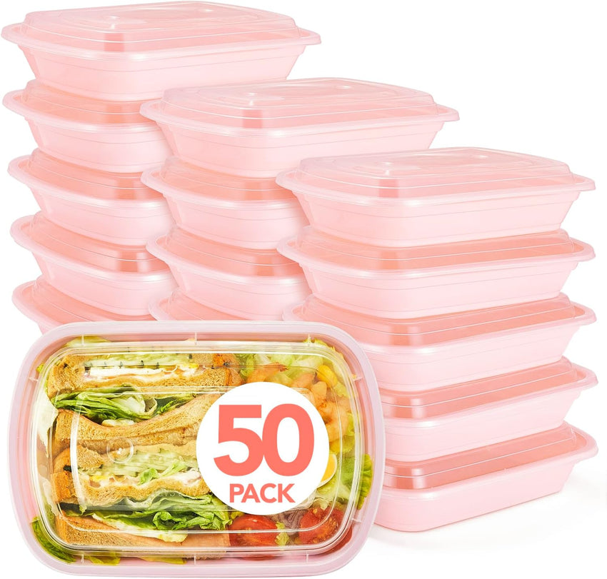 Glotoch Express 50 Pack Pink Meal Prep Containers, 32oz to Go Containers for Food, Disposable Plastic Food Containers with Lids for Microwave Dishwasher Freezer Safe, Pink - 7DAY'S