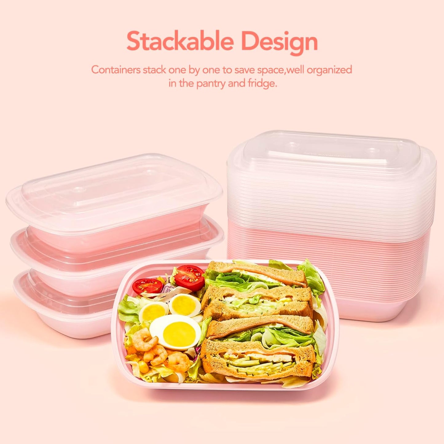 Glotoch Express 50 Pack Pink Meal Prep Containers, 32oz to Go Containers for Food, Disposable Plastic Food Containers with Lids for Microwave Dishwasher Freezer Safe, Pink - 7DAY'S